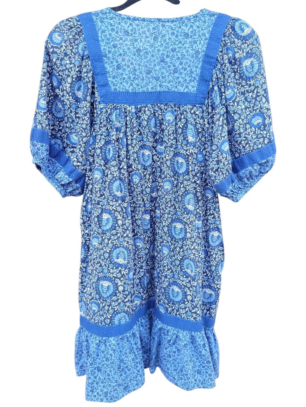 Old Navy Blue Floral Peasant Babydoll Mini Dress Size Sm Boho Cotton Puff Sleeve - Picture 3 of 16